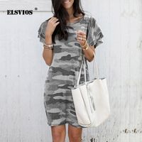Wholesale Casual Dresses Summer Fashion Women Short Sleeves Camouflage Print Pullover O Neck Loose Elegant Holiday Party Vestidos