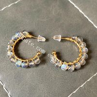 Wholesale 30Pairs Elegant Women s k Gold Filled Hand Wrapped mm Genuine Round Natural Rainbow Labradorite Moonstone Gemstone Beads C Hoop Earrings