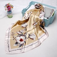 Wholesale Scarves Fashion Floral Print Kerchief Satin Silk Neck For Women Square Shawls And Wraps cm Cute Hair Scarfs Ladies Pink
