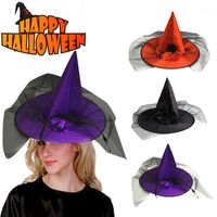 Wholesale Stingy Brim Hats Holiday Halloween Wizard Hat Party Special Design Pumpkin Cap Women s Large Ruched Witch Accessory1