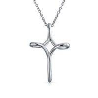 Wholesale Fashion Sterling Silver Plated Infinity Twist Looped Cross Pendant Necklace For Women Plain Polished Inch Chain