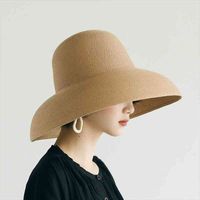 Wholesale Vintage Foldable Ladies Sun Hats Femme Retro Round Top Big Straw Visor Hats For Women Beach Cap