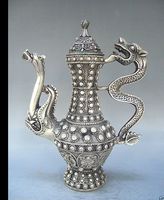 Wholesale China folk arts culture of handmade Tibetan silver dragon statue teapot