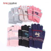 Wholesale Five Fingers Gloves Women Girls Lovely Winter Warm Magic Touch Screen Sensory For Girl Female Stretch Knit Glove1