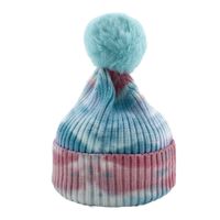Wholesale 6 Colors Tie Dye Beanie Unisex Winter Hat Knitted Autumn Fur Ball Skullies Hat Ladies Warm Bonnet Cap Korean Black Tie dyed Hats