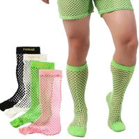 Wholesale Men s Socks Colors Men Sheer Fishnet See Through Sexy Tube High Knee Male Gay Party Game Costumes Adult Christmas Gifts