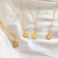 Wholesale MICCI Hot Selling K Gold Plated Stainls Steel Non Tarnish Jewelry Smile Charm Clip Chain Happy Smiley Face Pendant Necklace
