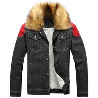 Wholesale Men s Jackets Winter Fleece Denim Men Faux Fur Collar Warm Jeans Coats Jacket Male Outerwear Plus Size