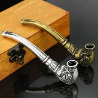 Wholesale Antique play retro Thai silver pipe Smoking Pipes handmade pure brass old fashioned tobacco bucket men s curved type dry smoke filter