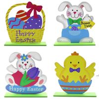 Wholesale Easter Tabletop Decoration Signs Happy Easter Party Wooden Rabbit Chicken Basket Ornament for Office Coffee Home Table Decor DHB13621