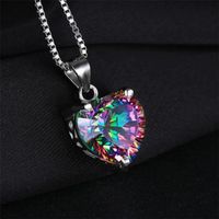 Wholesale Pendant Necklaces KUNIU Antique Silver Colorful Crystal Inlaid Zircon Style Plated Mystic Rainbow Topaz Heart shaped Necklace Jewelry