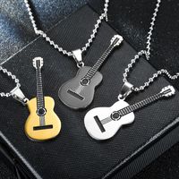 Wholesale Stainless steel Music guitar pendant Necklace Women mens necklaces Black gold hip hop fashion jewelry will and sandy gift
