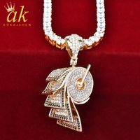 Wholesale Paper Roll Pendant Necklace Gold Color Material Copper Full Cubic Zircons Men s Charms Hip Hop Rock Street Jewelry