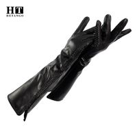 Wholesale Winter Women Fashion Sheepskin Arm Sleeve Outdoor Warmth Fluff Lining Genuine Leather Mittens Female Long Style Elbow Gloves