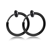 Wholesale Hoop Huggie Pair No Hole Clip Earrings Stainless Steel Round Black Color Punk Men Ear Rings Circle Jewelry Earring For Women