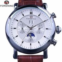 Wholesale Forsining Fashion Tourbillion Design White Dial Moon Phase Calendar Display Mens Watches Top Brand Luxury Automatic Watch Clock