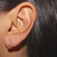 Wholesale Stud YELLOW Gold COLOR Leaf Earring Fashion Sterling Silver Zirconia Earrings For Women Nickel Free Wedding Jewelry1