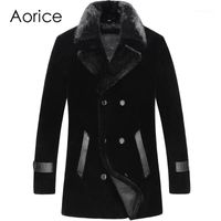 Wholesale Men s Jackets Aorice MT8106 Natural Real Fur Lamb Wool Coat For Men Short Collar Casual Shearling Genuine Leather Jacket Warm Thick1