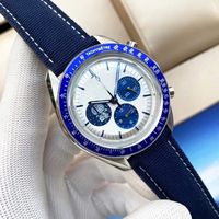 Wholesale New Style Quartz OS Movement Snoopy Full Fuction Chronograph White Dial Men Watch Blue Leather Band