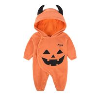 Wholesale Baby Halloween Costume Boy Girl Romper Autumn Winter Pumpkin Clothes for Infant Toddler Orange Fashion Hood Fleece Overall M