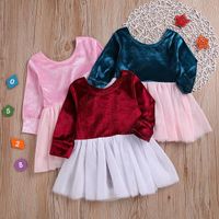 Wholesale 3 Colors Baby Girls Romper Dress Infants Velvet Soft Cotton Long Sleeve Mesh Tutu Princess Dresses Boutique Fashion Kids Clothing