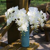Wholesale Decorative Flowers Wreaths Stems Blue Artificial Silk Orchids Branches White Wedding Butterfly Orchid Phalaenopsis For Home Decoration P