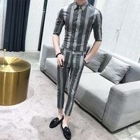 Wholesale Suit Men Summer Grey Stripe Mens Suits Designers Set Suit Slim Fit Tuxedo Costume Mariage Homme Smoking Uomo Trajes De