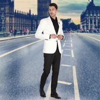 Wholesale Men s Suits Blazers Custom Men White Jacket And Black Pants For Wedding Prom Slim Fit Classic Blazer With Bridegroom Pieces1