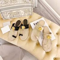 Wholesale Summer Beach Women Fashion Designer Slippers Exquisite Embroidery Gold Rose Decoration Flat Soled Fish Man Shoes Outdoor Comfortable Slides Sandals Flip Flops