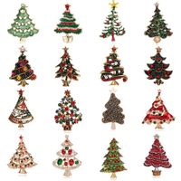 Wholesale 24 Style Vintage Multicolor Crystal Christmas Tree Brooches Women Rhinestone Brooches Collar Pins Fashion