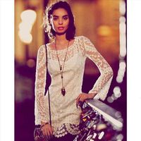 Wholesale Flower Pattern Long Sleeve Loose Hook Beach Dress Womens Hollow Out Sexy Lace Dress Elegant Sexy Lace Beach
