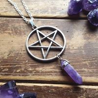 Wholesale silver plated Tone Warlock Pentagram and violet Necklace pendant hexagonal crystal tiger eye Suitable for women s jewelry gift1