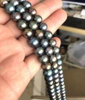 Wholesale 10 mm Natural Black Freshwater Pearl Round Loose Beads Strand AAA