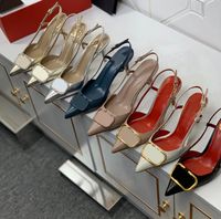 Wholesale Hot Sale Women high heel sandal cm thin heel red wedding shoes Genuine Leather metal V buckle Single shoes sexy pointed toe