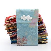 Wholesale Gift Wrap Fine Handmade Button Neck Rope Glasses Bag Cell Phone Purse Floral Chinese Silk Brocade Pouches
