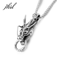 Wholesale Pendant Necklaces JHSL Men Chinese Loong Dragon Necklace Stainless Steel Silver Color Fashion Jewelry Gift Dropship1