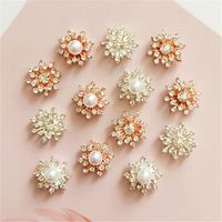 Wholesale 50 mm fashion alloy kc gold silver color imitation pearl crystal rhinestone flowers connectors charm for jewelry making