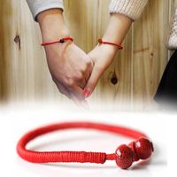 Wholesale Charm Bracelets Unisex Chinese Red Lucky Lovers Bracelet For Women Men Ceramic Beads Acacia Braided Rope Cord Couple Gifts
