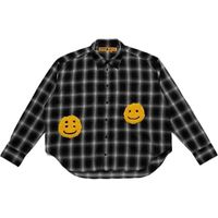 Wholesale human Cpfm made x Plaid smile face shirt men s and women s loose high street black white plaid couple