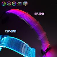 Wholesale Computer Cables Connectors PSU Extension Cable Kit RGB Rainbow GPU P PIN Cord Neon Line Support MOBO AURA SYNC V ARGB V RGB1
