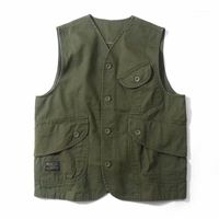 Wholesale Men s Vests Mens Men s Summer Sleeveless Vintage Multi pocket Vest American Casual Cotton Safari Style Coat Waistcoat Male1