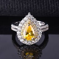 Wholesale Silver Plated Finger Ring Water Drop and Square Shape Yellow Citrine with Rhinestone Jewelry