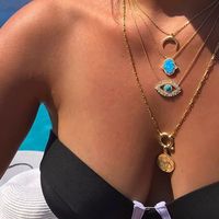 Wholesale 18k gold plated Turkish evil eye necklace lucky girl gift Baguette cubic zirconia turquoise geomstone top quality evil eye jewelry