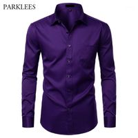 Wholesale Men s Casual Shirts Purple Men Bamboo Fiber Dress Shirt Comfortable Soft Mens Long Sleeve Easy Care Work Business Formal For Homme1