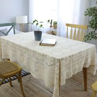 Wholesale Table Cloth Vintage Knitting Crocheted Beige Tablecloth Rectangle Floral Hollow Lace Cotton Party Wedding Decor