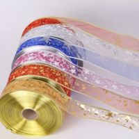 Wholesale 2 Meters Party Decoration Bling Silk Ribbon Gauze Musical Notes Sash Five Pointed Star Silks Braid Gold Silvery Plated Printing cm Width zh G2