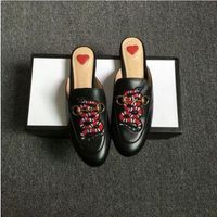 Wholesale new Designer luxury Women Sandals Summer Lace Velvet Slippers Princetown Genuine Leather Mules Loafers Flats With Buckle Bees Snake Pattern