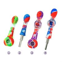 Wholesale Silicone Nectar Collectors water pipe Oil Rigs Concentrate Kit with stainless steel tip Mini glass bong Smoking Pipes