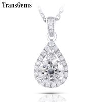Wholesale Transgems Thick Silver Center mm GH color Moissanite Halo Pendant Necklaces with Accents for Women Jewelry Y200620