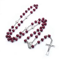 Wholesale Catholic Jewelry Red Wood Holy Family Cross Rosary Necklace For Women Men Religious Prayer Jewelry